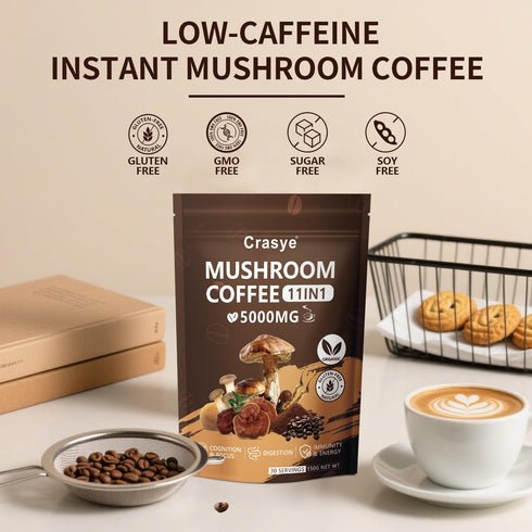 11 Immunity 30 Organic Low Caffeine Mushroom Coffee Superfood Instant Mushrooms Coffee with Ashwagandha, Shilajit