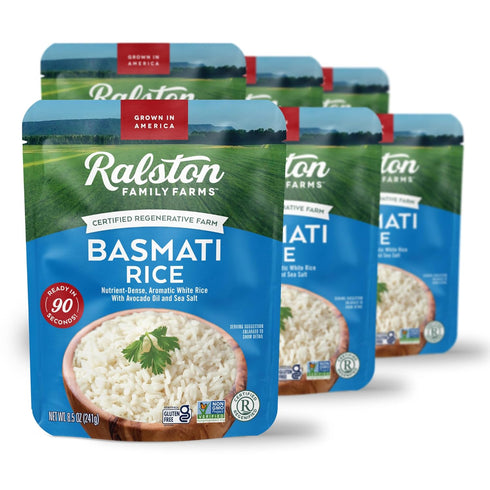 Ralston Family Farms Basmati Ready-to-Eat Rice, 90-Second Microwave Meal, Clean Ingredients, USA