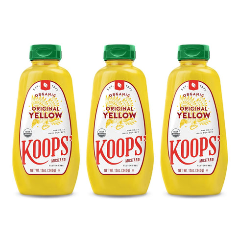 Koops' Organic Yellow Mustard Gourmet Mustard, Gluten-Free, Kosher, USDA Certified Organic, Made