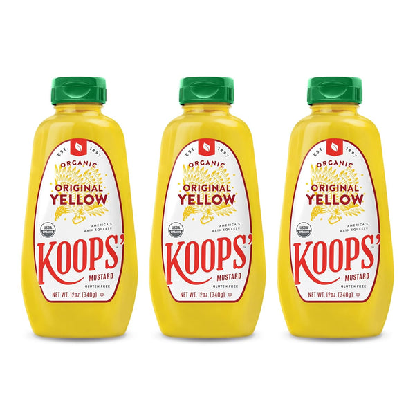 Koops' Organic Yellow Mustard Gourmet Mustard, Gluten-Free, Kosher, USDA Certified Organic, Made