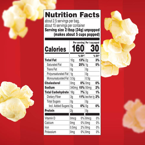 3g 19.74 Orville Redenbachers Microwave Popcorn, Movie Theater Butter Flavor, Fiber Per Serving, Ounce