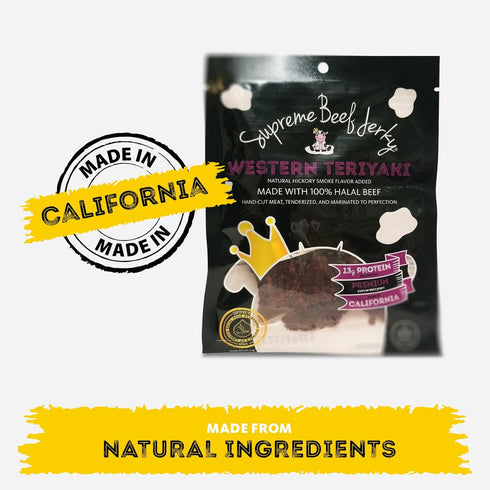 2.5 oz 2.5 Pack 1 Supreme Beef Jerky, Halal Beef Jerky, Zabiha Halal Certified Beef, Handcrafted Gourmet Meat Snacks