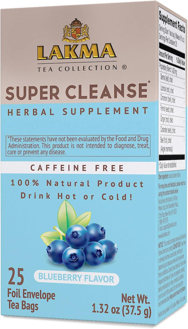 HYLEYS Lakma Super Cleanse Tea with Blueberry - 25 Tea Bags for Detox and Wellness