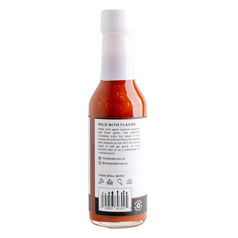 5 oz Cayenne, Garlic Hot Sauce by Hook & Arrow - Mild Spice, Award Winning, Gluten-Free, Paleo, Vegan, Low Sugar, Low
