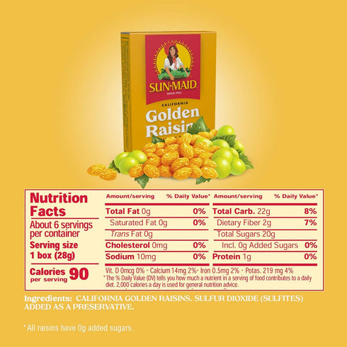 (6 Count Pack 1) Sun-Maid Natural California Golden Raisins