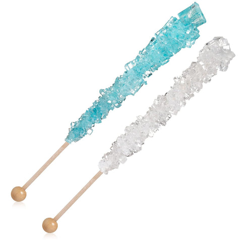 36 Light Blue and White Rock Candy Sugar Sticks - Individually Wrapped Treats - Cotton Candy & Original Sugar Flavored