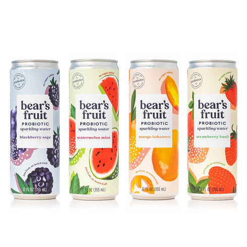 Bear's Fruit Probiotic Sparkling Water w/Gut Health & Immunity Benefits, Variety Pack, Made with