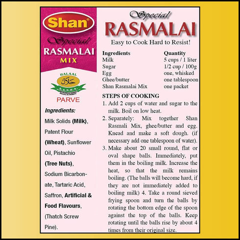 3.5 oz (100g) (Pack 6) Shan Special Rasmalai Traditional Dessert Mix - Powder for Cottage Cheese Balls in Milk Syrup