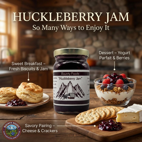Bounty Foods 2 Pack 9 oz Huckleberry Jam of Jar - Montana Wild Grown Berries for Breakfast, Desserts, Toppings, Pie