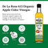 16.9 Oz (Pack 2) De La Rosa Organic Apple Cider Vinegar, Raw & Unfiltered, Kosher for Passover, Vegan & Gluten Free