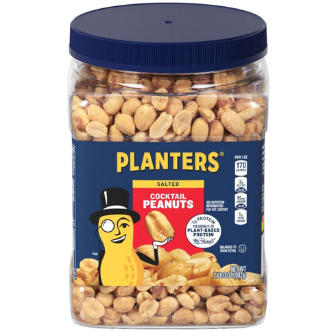 PLANTERS Salted Peanuts Cocktail, Party Snack, Plant-Based Protein, After School Snack, Roasted