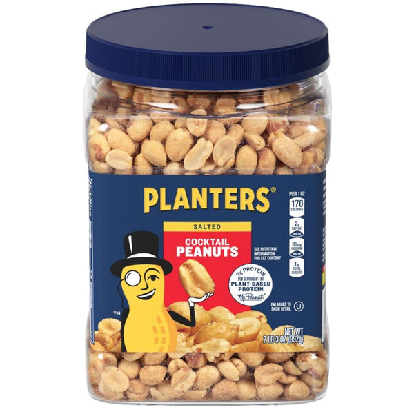 PLANTERS Salted Peanuts Cocktail, Party Snack, Plant-Based Protein, After School Snack, Roasted