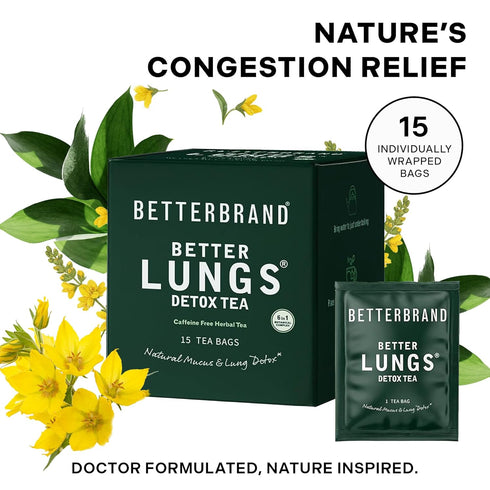 15 (Pack 1) Betterbrand Mullein Tea Bags for Lung Detox - Respiratory Support with Thyme, Elderberry, Ginseng, Ginger