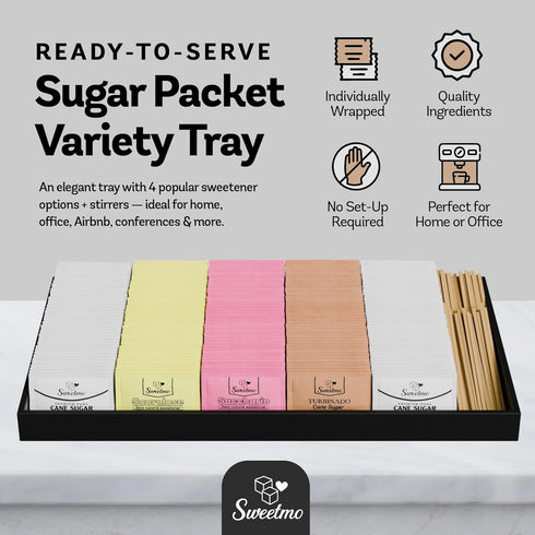 Packets 500 Pack Sweetmo Sugar for Coffee with Serving Tray + Stirrers Ct Kosher Variety Sweeteners with Cane Sugar