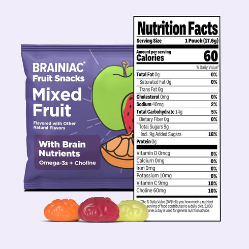 BrainPack Omega-3s 40 count Brainiac Fruit Snacks, Brain Boosting Patented Ingredients with DHA/EPA and Choline