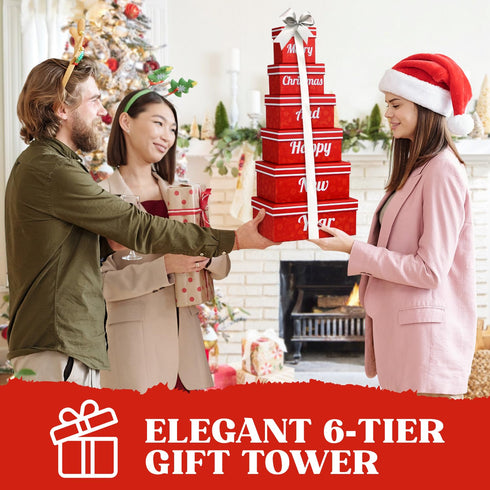 6 Christmas Gift Baskets - Tier Indulgence Nuts Gift Basket Tower with Filled With Snacks & Nuts - Gourmet Food