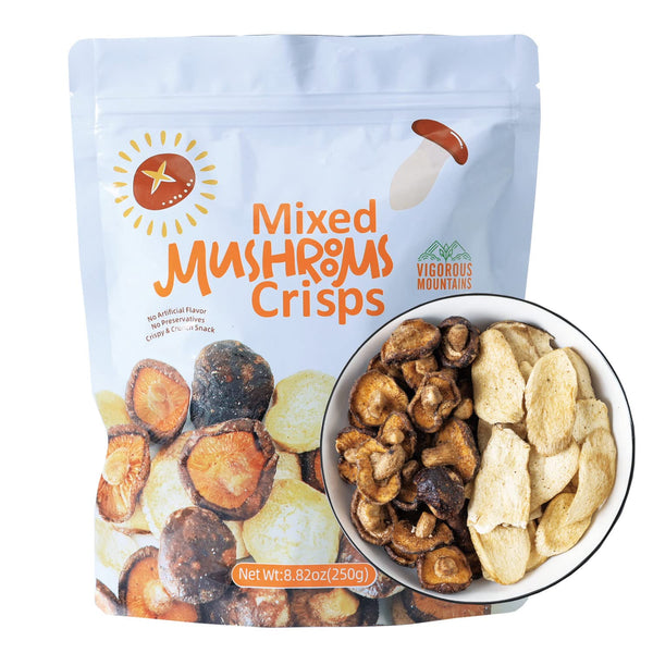 VIGOROUS MOUNTAINS Mushroom Chips Veggie Snacks, Dried Shiitake and King Oyster Good