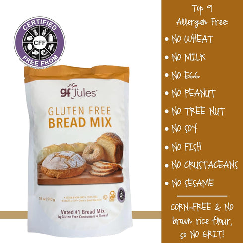 9 18 gfJules Certified Gluten Free Bread Baking Mix | Loaf, Baguettes, Bagels, Focaccia and more | No Grit, Non-GMO