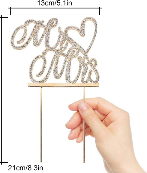 Mr and Mrs Love Cake Topper, Gold Crystal Rhinestone Wedding Anniversary Party Decoration