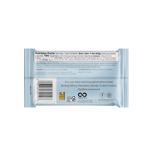7.05 oz. (Pack 6) Pamelas Whenever Bars, Cranberry Almond, Gluten-Free Oats