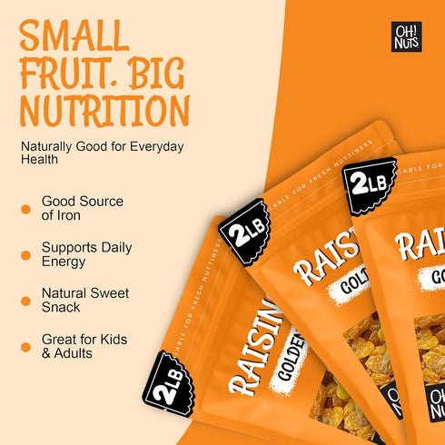 2 lb Packed Oh! Nuts Golden Raisins - Sun Dried Fruit - - No Sugar Added - Dehydrated Fruit Bites - in New York