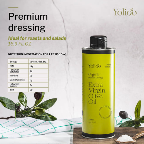 Yolioo 100% (17.6oz) Tuscany Premium Organic Olive Oil Extra Virgin | Polyphenol Rich Extra Virgin Olive Oil Cold
