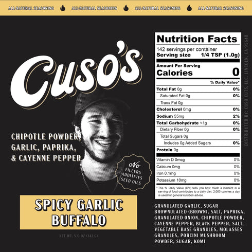 1 Count 5 oz Cuso's Spicy Garlic Buffalo BBQ Rub - Garlic Seasoning - Chicken Wing Seasoning, Spices for Grill