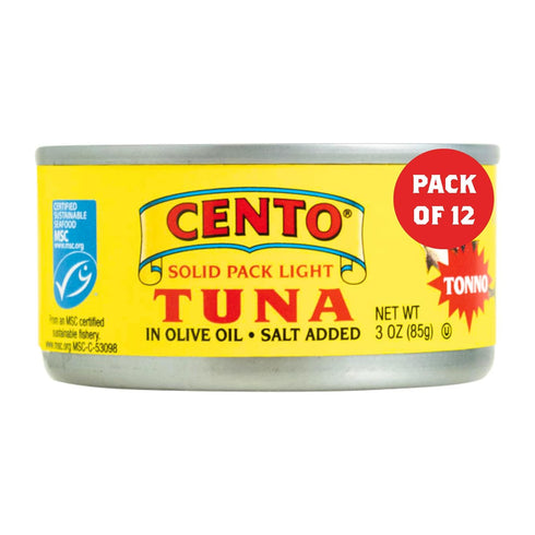 Cento Solid Pack Light Tuna in Olive Oil, 3 Oz (Pack of 12),