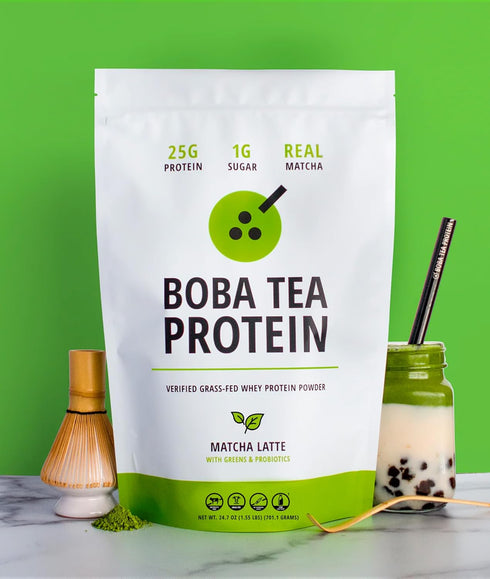 25g 19 Boba Tea Protein Matcha Latte | Grass-Fed Whey Protein Isolate Powder | Gluten-Free & Soy-Free Bubble Tea