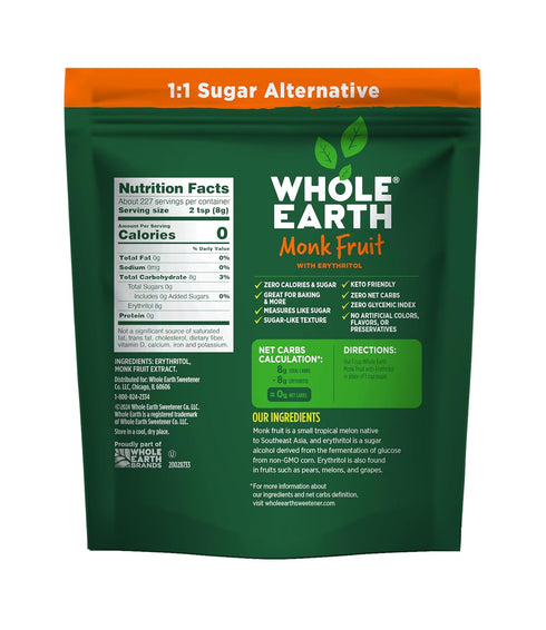 4LBS WHOLE EARTH Monk Fruit Sweetener with Erythritol, Plant-Based Sugar Alternative
