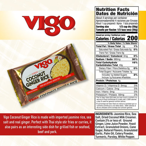 8 (Pack 1)) Vigo Authentic Coconut Ginger Rice, Imported Jasmine (Coconut Ginger, Ounce