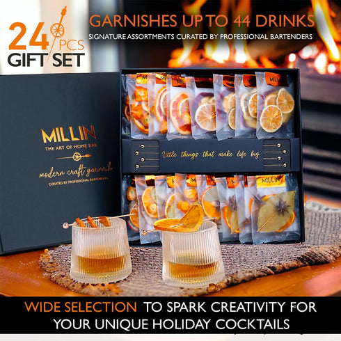 SET, 100% (70 8 Cocktail Garnish, PREMIUM GIFT with COCKTAIL PICKS I Natural Dehydrated fruits I Home Bar, Barware