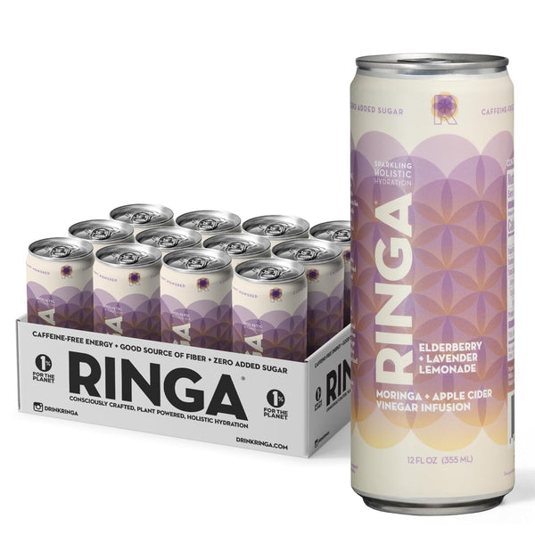 RINGA Elderberry Lavender Lemonade Sparkling Drink - Organic Moringa + Apple Cider