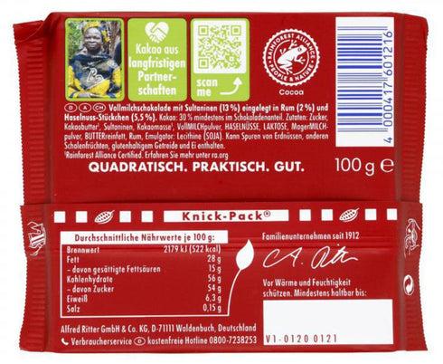 42,3 Ritter Sport Chocolate | Ritter Sport Variety Rum Grape Nut | Ritter Chocolate | German Chocolate Bars | Ounce