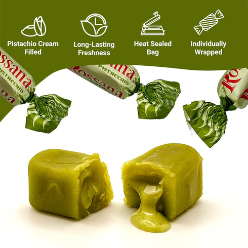 1 Rossana Pistachio Candy Pound Bag Italian Hard Candy Individually Wrapped Classic Pistachio Treat Puntini Style