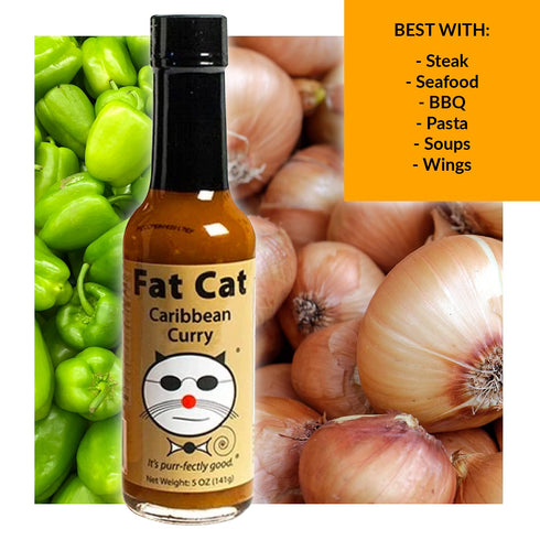 6 Carribean Curry Scotch Bonnet Pepper Sauce by Fat Cat Gourmet | Spicy and Savory | For Grilled Chicken, Steak, Pork