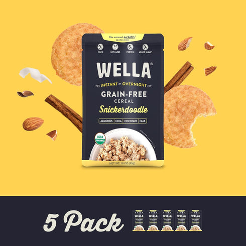 Packets, (5 Count, 1.6 oz. Packets) Wella Cereal Oatmeal Alternative, Gluten-Free Breakfast Hot Cereal, Grain-Free