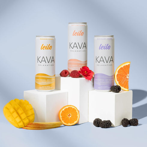 Variety-Pack 12 oz (Pack 12) Leilo | Kava Powered Sparkling Relaxation Drink | Classic - Includes: Raspberry Hibiscus