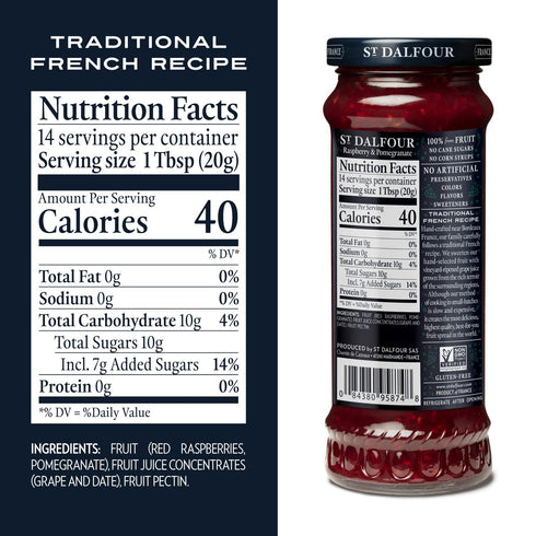 10oz 100% St. Dalfour Raspberry & Pomegranate Fruit Spread - - from Fruit, No Artificial Ingredients, Non-GMO, No Cane