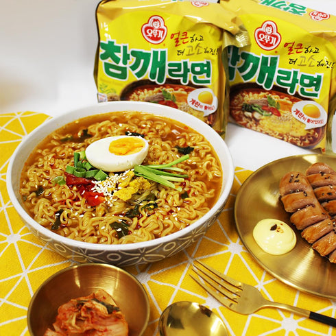 4.05 oz (Pack 5) OTTOGI Spicy Sesame Flavor Ramen Korean Instant Noodle with Egg Block, Spicy Sesame Broth