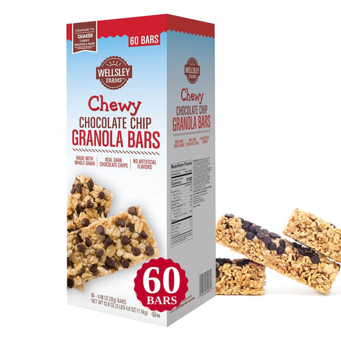 Wellsley Farms Chewy Chocolate Chip Granola Bars - No High-Fructose Corn Syrup - Vegetarian