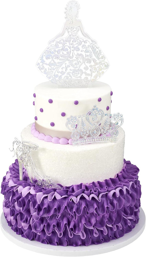 DecoPac Quinceanera Cake Topper - Glitter Cake Topper, Silver Cake Decoration, 3 Piece Set