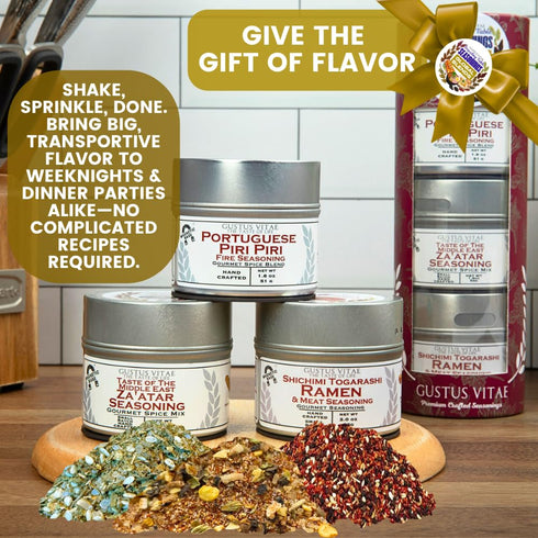 Packaged Set 3 Global Blends: The Traveling Table Seasonings | Gift of Spice Blends | All Natural, Non GMO | Gourmet