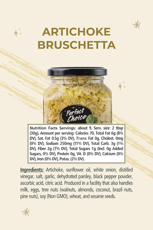 9.9 oz (Pack 3) Perfect Choice Artichoke Bruschetta - Delicious Bruschetta Bread Spread - Ready-to-eat Dip