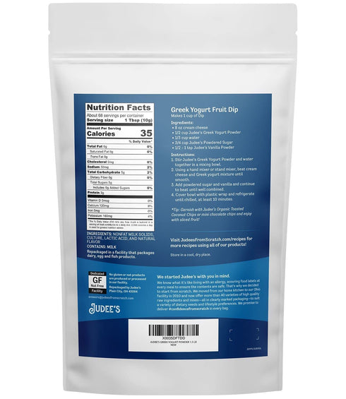 1.5 lb, Pack 1 Judee's Gluten Free Greek Yogurt Powder - Nut Free Mix - Instant Yogurt Powder for Smoothies, Popsicles