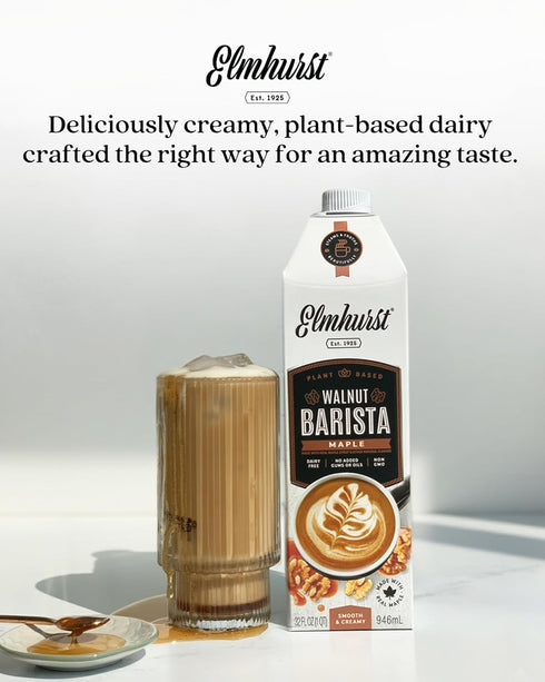 1925 32 (Pack 6) Elmhurst Maple Walnut Milk Barista Edition Ounce of Plant-Based, Extra Creamy, Vegan, Dairy-Free