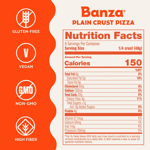 Frozen 2 Pack, 13.4oz Banza Plain Crust Pizza from Chickpeas - High Protein, Gluten Free, Lower Carb Vegan Pizza Crust