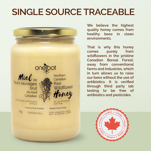 100% 1kg 2.2lbs, Oneroot Canadian Wildflower Honey - / Unheated & Creamed - Nutrient-Rich, Natural Sweetener