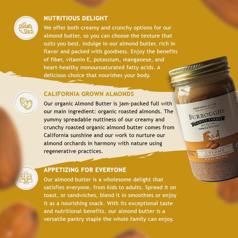 (14 oz Pack 2, Burroughs Family Farms Regenerative Organic Creamy Almond Butter of Creamy)