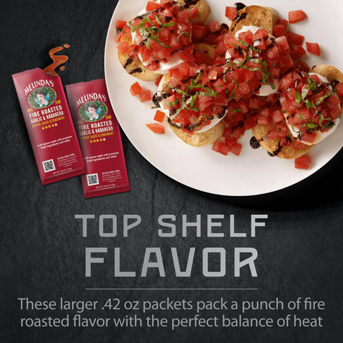 Packets 200 Count (.42 Oz Packets Packets 8 Melindas Fire Roasted Garlic & Habanero Hot Sauce - Each) - Hot Sauce